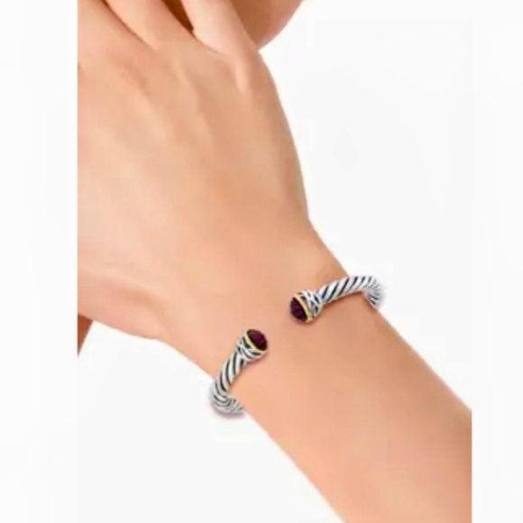 Effy®Ruby Twisted Bangle Bracelet in 18K Gold Trim Sterling Silver Bangle - Picture 3 of 6